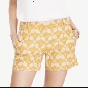 Ann Taylor Devin Fit Novelty Tennis Raquet Print Cotton Shorts Mustard Yellow